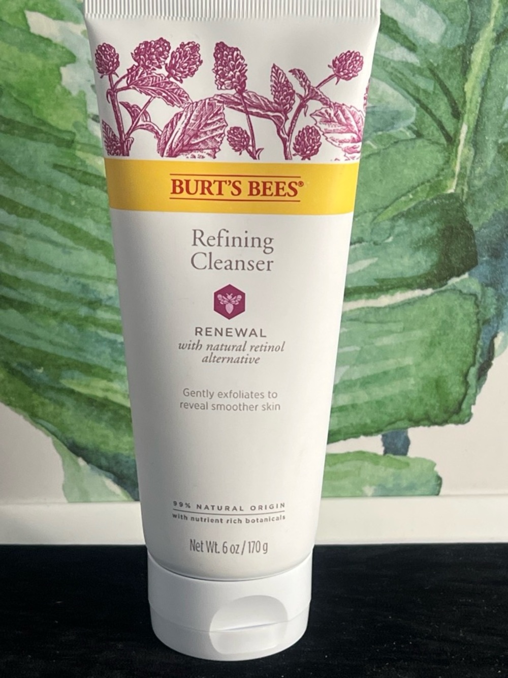 Burt's Bees White Cleanser Tube with Yellow Band and Pink Floral Accents